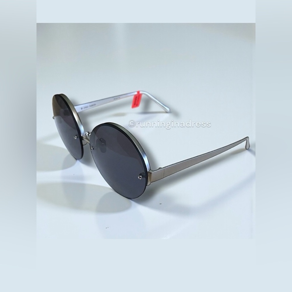 Linda Farrow Oversized Round Rimless Sunglasses In White Gold With Matte Black